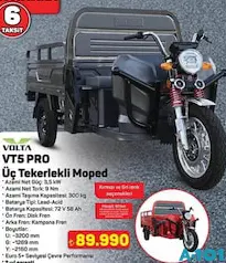 VOLTA VT5 PRO ÜÇ TEKERLEKLİ MOPED fiyat ve kampanya bilgisi